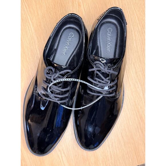 New Calvin Klein Men\'s Fasa Casual Lace-Up Loafers Dress Shoes Shiny Black 8.5 main image 7